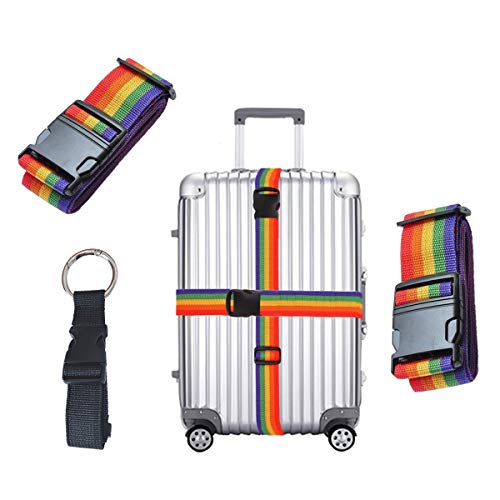 Sangle Bagage,Jicyor 4 Multicolore Réglables Voyage Accessoires Sangles à Bagages + 2 Noir Porte-Veste Portable Peut Utilisé pour Sacs à Main Sécurité Voyage Valises Les Valises à roulettes Cover