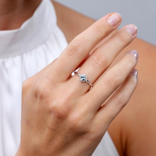 Angara Natural Aquamarine Promise Ring for Women | Cushion Aquamarine and Diamond Halo Promise Ring in 14K Solid Gold/Platinum | March Birthday, Anniversary, Gemstone Jewellery Gift3