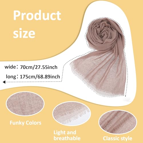 Women Scarfs Cotton Linen Vintage Crinkle Scarf Women Soft Vintage shawl with Fringed Edges Beach Travel Scarf (Khaki)2