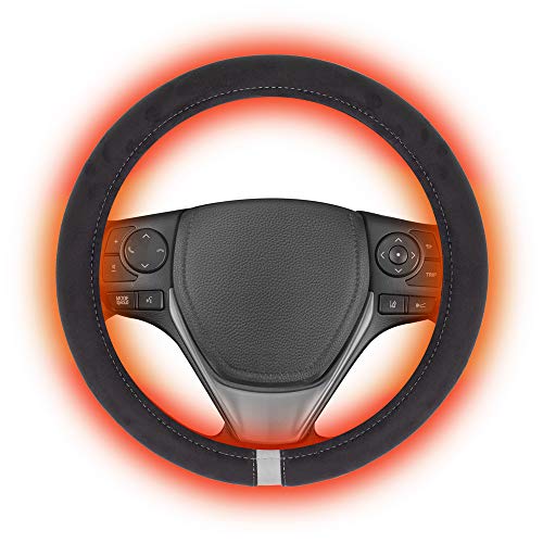 Tangle-Free Design - Motor Trend WarmTouch Heated Steering Wheel Cover  Hand Warming Steering Wheel Protector, Heats up Quickly - Universal Size 14.5-15.5