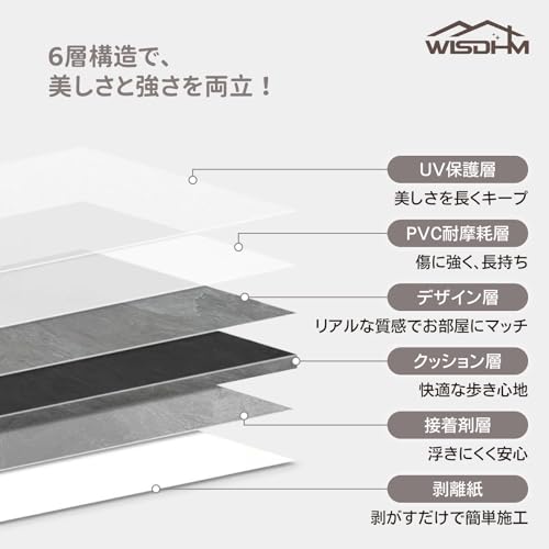 WISDHM フロアタイル PVC 床材 (石調01, 54枚 / 約3畳分(大理石調)) の商品画像 4