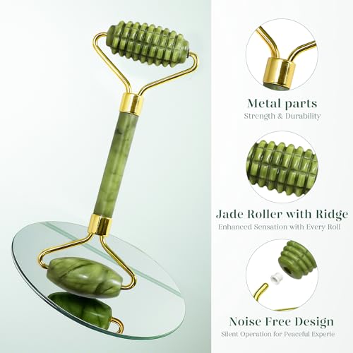 BAIMEI IcyMe Gua Sha and Jade Roller for Face, Natural Jade Face Roller with Ridge Design for Reducing Puffiness & Skin Firming,Facial Sculpting Tool, Self Care Gift for Women Men - Image 4