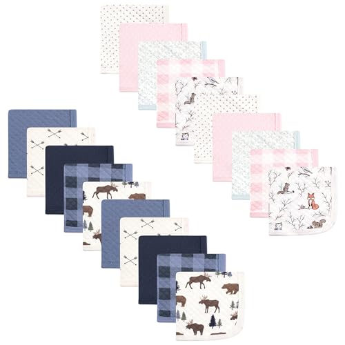 Image of Hudson Baby Unisex Baby 20Pc Quilted Cotton Washcloths, Moose Bear Enchanted Forest, One Size