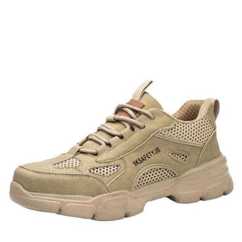 ENEN Zapatos de Seguridad para Hombre Adultos, Antipinchazos, Antideslizantes, Transpirables, Talla 42 EU, Color Beige