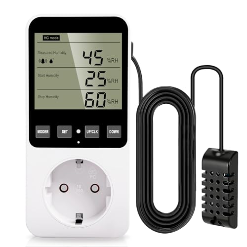 Temperaturregler Steckdose 230V mit Fühler Digitaler Hygrostat Feuchteregler, Luftfeuchtigkeitsregler mit Alarm für Luftbefeuchter Luftentfeuchter Terrarium