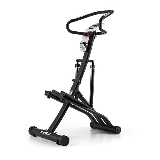 Klarfit Treppo Power Stepper Máquina de Step estática Plegable (Sensor de pulsaciones, Ordenador de Entrenamiento, Ajustable, Entrenar en casa) - Negra