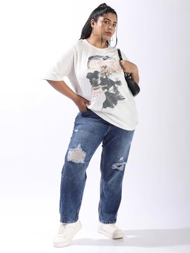 Image of High Star Plus Size Women Cotton Washed Mom Fit High-Rise Jeans
