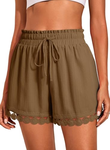 Image of Dokotoo Womens Shorts Summer Casual Loose Elastic Waist Drawstring Lace Boho Beach Cover Up Shorts
