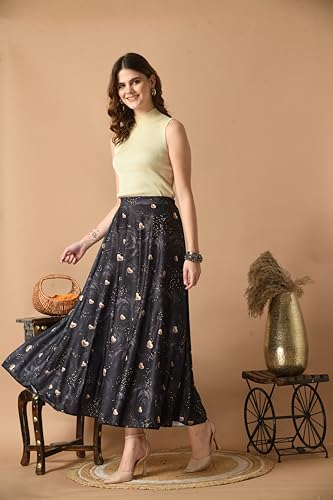 Image of VAGISHA Women's 4-Metre Flared Long Skirt | Skirts for Women Long Length | Long Skirts for Girls | Ethnic & Boho Printed Wear with Elastic Waist | Perfect for Party, Festive & Casual Look
