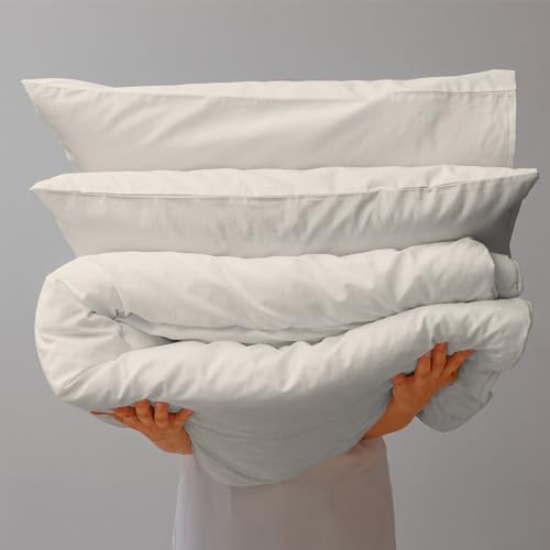 Purity Home Organic 100% Cotton Super King Duvet Cover Set Ivory 260x220 cm, 3 Pieces Bedding, Crisp & Comfy - Image 3