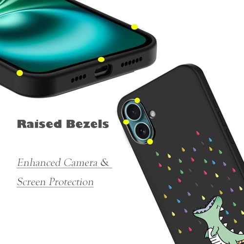 Unov Case Designed for iPhone 16 Plus, Black Phone Case with [Anti-Slip Embossed Pattern], Shockproof Slim Protective [Anti-Scratch TPU] Back Cover, Rainbow Dinosaur - image 2