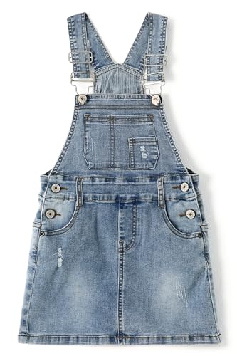 KIDSCOOL SPACE Baby Little Girls Denim Skirt,Ripped Soft Strechy Girls Summer Jeans Overalls Dress