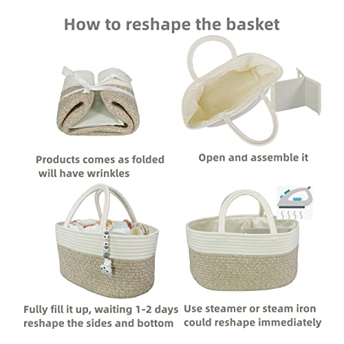 Image of XUANGUO Large Cotton Rope Baby Diaper Caddy Organizer Basket White Brown
