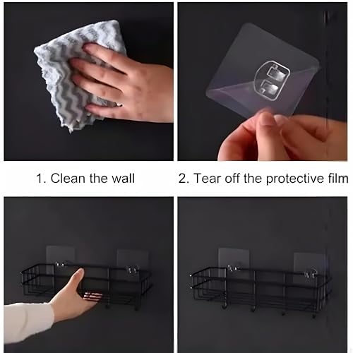 Image of Arena Steel Self-Adhesive Multipurpose Bathroom Shelf with Hooks /Towel Holder /Rack /Bathroom Accessories-Wall Mount - Pack of 4 (White)