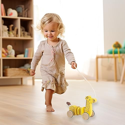 Image of Baby Toys Car,Wooden Pull Along Toddler Toy, Developmental Toy for 1 Year Old Girl Boy Birthday Gift(Giraffe)