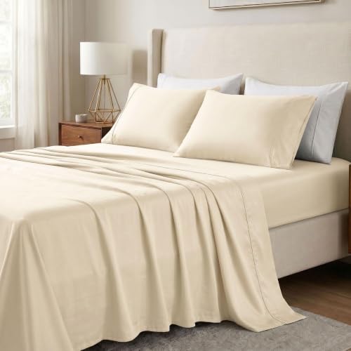 SUPERIOR 300 TC Egyptian Cotton Marrow Stitch Sheet Set, Cal King, Ivory