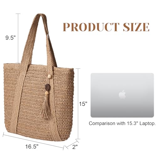Pleneal Straw Beach Bags For Women - Women Beach Handmade Woven Tote Bag thumb #2