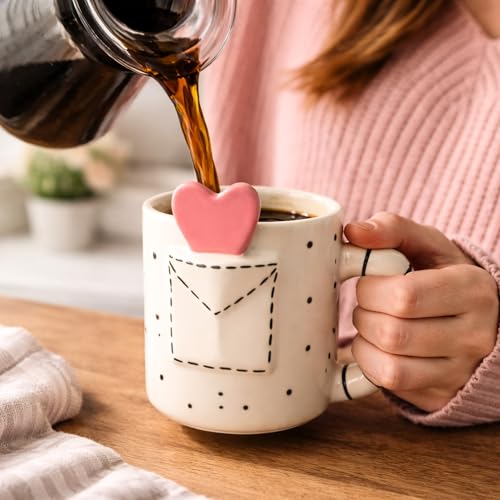 Image of Love Letter Heart Ceramic Coffee Mug for Women, 240ml, Cute Romantic Design Tea Cup, Mugs for Hot and Cold Beveranges, Aesthetic Ceramic Mug for Home, Office & Gift