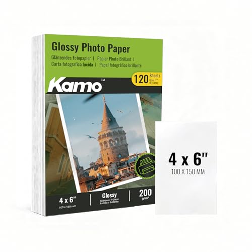 Kamo Fotopapier 10x15 cm Glänzend 200 g/m 120 Blatt für Tintenstrahldrucker schnelltrocknend ideal für Familienfotos Urlaubsbilder Fotoalben und kreative Projekte