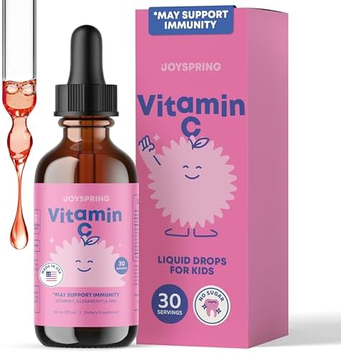 JoySpring Vitamin C and Zinc for Kids, Elderberry Liquid Supplement | Alcohol-Free Toddler Vitamin C | 3+ Years | (2 fl oz) 30 Servings