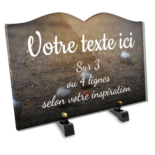 Plaque funéraire Livre Personnalisable en plexi Motif Boule de pétanque 02, différentes Tailles, épaisseur 6mm, personnalisée sur Plusieurs Lignes 30x20 cm