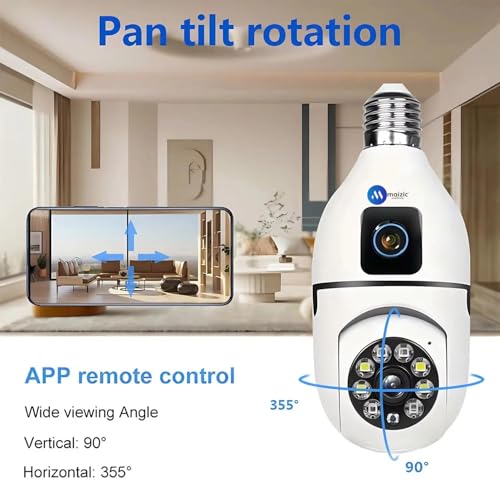 Maizic Smarthome Ultra Convenient Indian Bulb Holder Indoor Security HD 5MP CCTV WiFi Bulb Camera w/PTZ Upto 128GB SD Card Support, Color Night Vision, Two-Way Audio (Dual Camera) 3