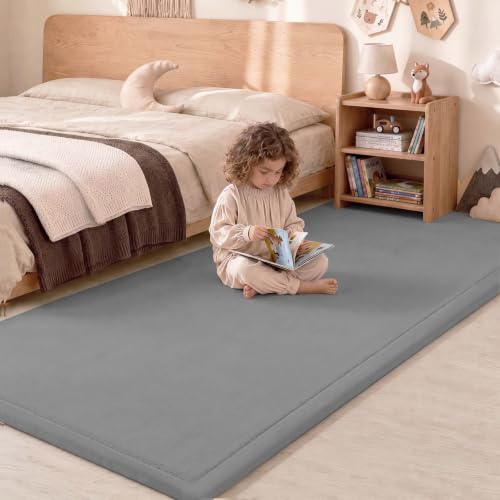 1.3" Thick Baby Play Mat for Floor,28x72 Bedside Rugs, Non-Slip, Light Grey