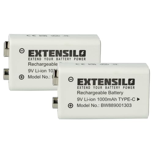EXTENSILO 2X Batería de 9 V (1000 mAh, Li-Ion) Recargable, Ready-to-Use