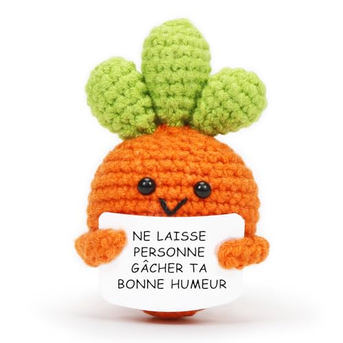 Carotte Positive, Carotte Positive en français, Peluche Poupées avec Carte Positive, Mini Motivantes Tricotée Carottes, Rigolo Créatifs Peluche Cadeaux pour Famille Homme Femme Enfant Couple Collegue