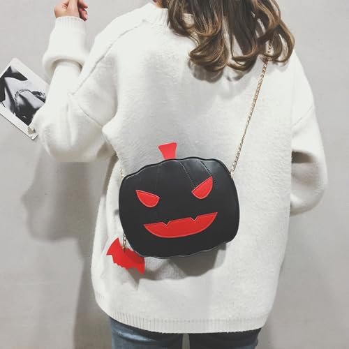 Crossbody Bag Halloween Pumpkin Messenger Bag Devil Shoulder Chain Bag for Women (Black)2