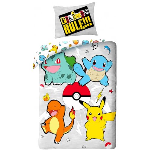 Parure de Lit Pokémon, Housse de Couette Réversible 140x200 cm, Taie d'oreiller 65x65 cm (Parure Housse de Couette Pokémon)