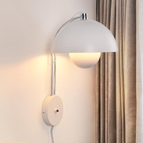 Image of Mid-Century Modern Bud Plug in Wall Sconces for Bedroom, Matte White