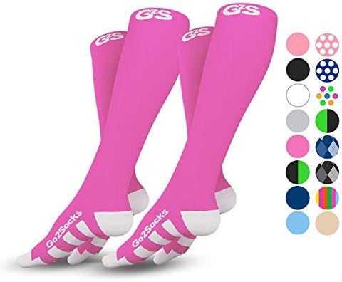 Go2Socks Compression Socks for Men Women Nurses Runners 20-30 mmHg Medical Stocking Athletic (2pPink, S)