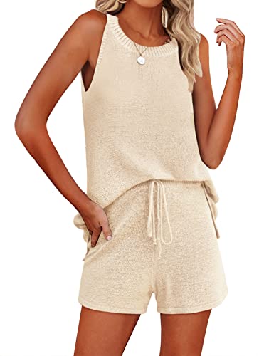 Mafulus Women's Sleeveless Sets Halter Neck 2 Piece Outfits Knit Tank Top Shorts Matching Suits Casual Summer Vacation Set