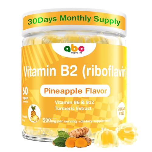 Vitamin B2 Gummies Riboflavin 400mg for Men Chewable B2 Vitamins for Adults with B Complex Turmeric...