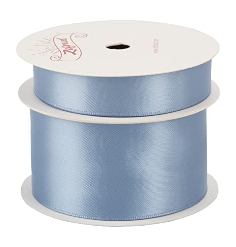 Zofrud 2 Rolls of French Blue Double Faced Satin Ribbon, 18 Meters Total (16mm and 38mm x 9M), Ideal for Crafts Gift Wrapping - Image 2