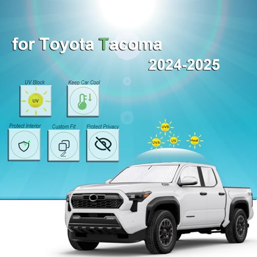 Image of KMF Full Window Sun Shade Custom Fit for Toyota Tacoma 2024 Accessories, Privacy Car Window Covers for Windshield & Rear, UV Block and Blackout for Camping /Baby