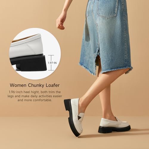 Image of BEAU TODAY Chunky Loafers Women,Patent Full Grain Leather Loafers for Women,Comfortable Slip-on Fashion Platform Shoes, Non Slip Business Casual Work Office Square Toe Dress Shoes