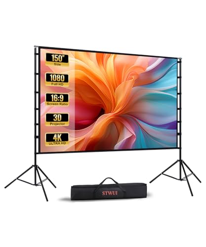 Image of Projector Screen with Stand - 150 Inch Portable Projector Screens Outdoor Indoor Projector Screen 16:9 4K HD Outdoor Movie Screen with Carry Bag,Enioy Home Theater Projection Screen