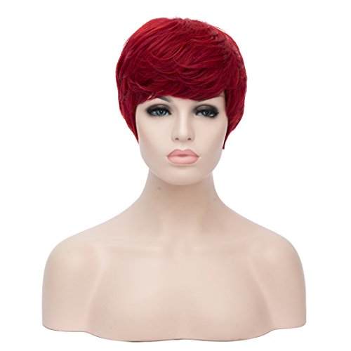 Topwigy Women's 26 CM 10" Short Curly Wave Hair Wigs Synthetic Heat Resistant Wigs with Side Bangs Costume Wig (Light Wine Red)