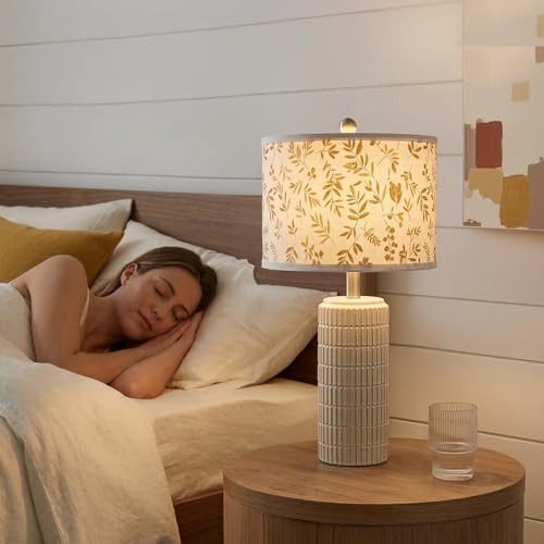 Image of PoKat 23'' Dried Flowers Table Lamp for Bedroom Nightstands, Birthday Gifts for Women Mom, House Warming Gifts New Home Decor, Ceramic Lamp for Living Room Nursery, Modern Bedroom Lamp for Dresser