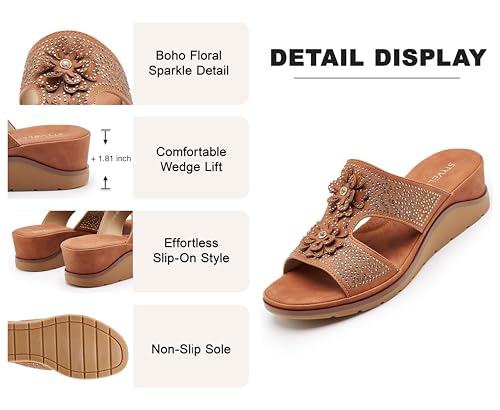 Image of Rhinestone Wedge Sandals for Women, Slip On Open Toe Double Strap Platform