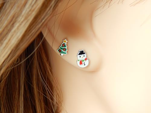 925 Sterling Silver (SET OF 3) Christmas tree, stocking, snowman Stud Earrings4