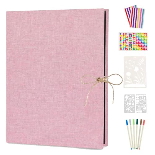 Boic Album de Fotos Scrapbook 60 Páginas Negras, Lino DIY Scrapbooking Album Original para Aniversario de Boda de Oro Cumpleaños Navidad para Mujer Niña Novios Novia Regalos (Rosado)