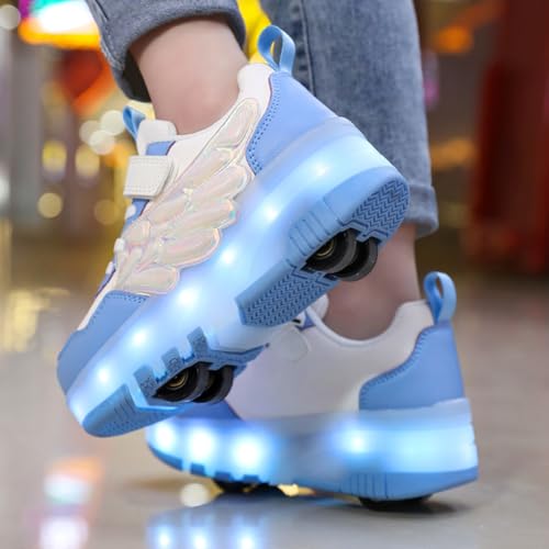 Nsasy Kids Roller Shoes Boy Girl Sneakers with Wheels Become Sport Sneaker with Led for Christmas Birthday Children Show Gift