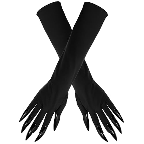 PENTA ANGEL Claw Gloves Long Finger Nails Gloves Halloween Goth Paw Devil Witch Claw Glove for Women Costume (Black One Size)