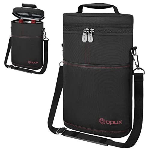 Opux 2 Bottle Wine Carrier Tote, Insulated Wine Cooler Bag, Leakproof Travel Wine Tote For Picnic Travel Byob, Padded Portable Wine Bottle Carrier, Gift For Wine Lover Women, Black #TOP7