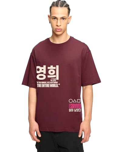 Image of Bewakoof X Squid Game Men's Cotton Graphic Print Oversized Fit Half Sleeve Round Neck T-Shirt | Casual Wear | Street Wear | Oversized t Shirt for Men Cotton | Baggy