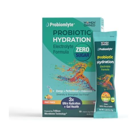 Probiomlyte Probiotic Hydration Amplifier. Electrolytes + Key Vitamins + Probiotics + Prebiotics + Postbiotics + Citrulline |Better Endurance, Performance, Energy, Gut Health| Fruit Punch |10 Sticks Cover