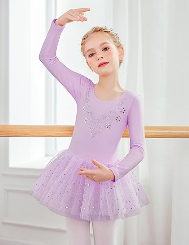 Zaclotre Kid Girls Long Sleeve Leotards Ballet Dance Sparkly Tutu Dress Ballerina Outfits2